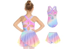 Zaclotre Girls Ballet Leotards Toddler Hollow Back Dance Dress Outfit with Removable Skirt Combo