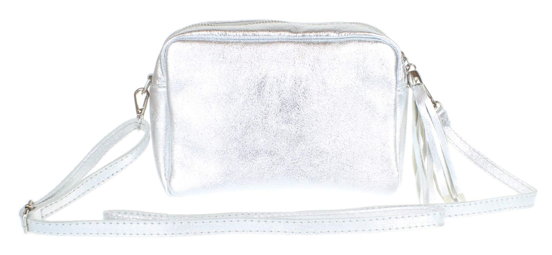 Girly Handbags Womens Tassel Plain Crossbody Bag Adjustable Strap Over the Shoulder - Silver