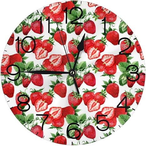 Amazon 掛け時計 壁掛け時計 水彩いちご模様 おしゃれ 耐久性 連続秒針 静音フレームレス 二重使用 書斎 部屋の装飾 ホーム キッチン 直径約25cm 置き時計 掛け時計 オンライン通販