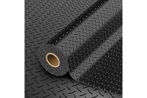 StellarStar 8x20 FT Garage Floor Mat, 2.8mm Thickened PVC Flooring Roll for Under Car, 160 SQFT Diamond Plate Black Garage Mats for Garage, Warehouse, Basement, Factory, Trailer (Include Tapes)