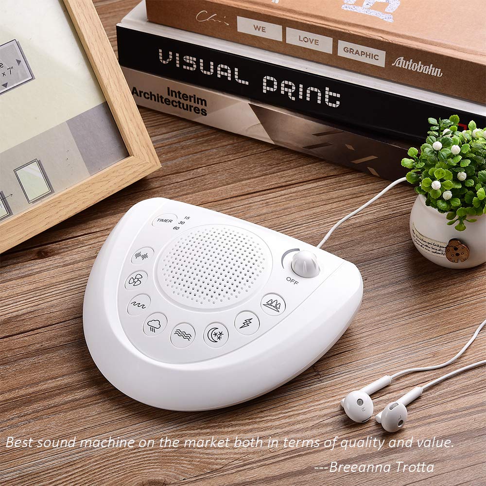 White Noise Sound Machine, Sleep Relax Sound Machine with 8 Soothing Nature Sounds,Ocean,Wave,Rain,Forest Sound,3 Auto-Off Timer Option,Battery or Adapter Operated-White