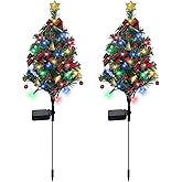 LAIAMER 2 Set Solar Christmas Tree Lights Decorations Outdoor Waterproof, 40 LED Lights Christmas Solar Stake Lights Cemetery Christmas Tree for Grave Pathway Outside Garden Yard Lawn