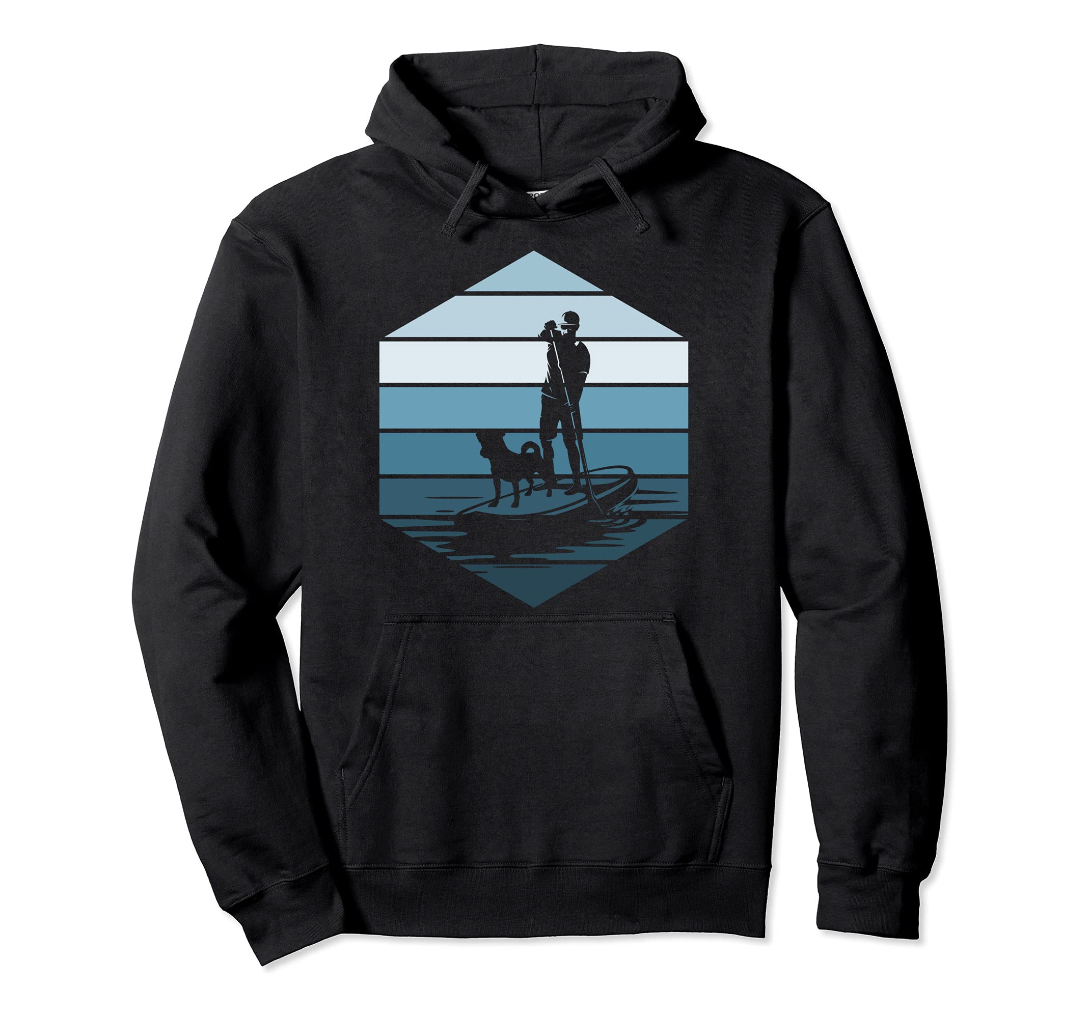 Retro Paddleboarder Stand Up Paddling Dog Pet Owner SUP Pullover Hoodie