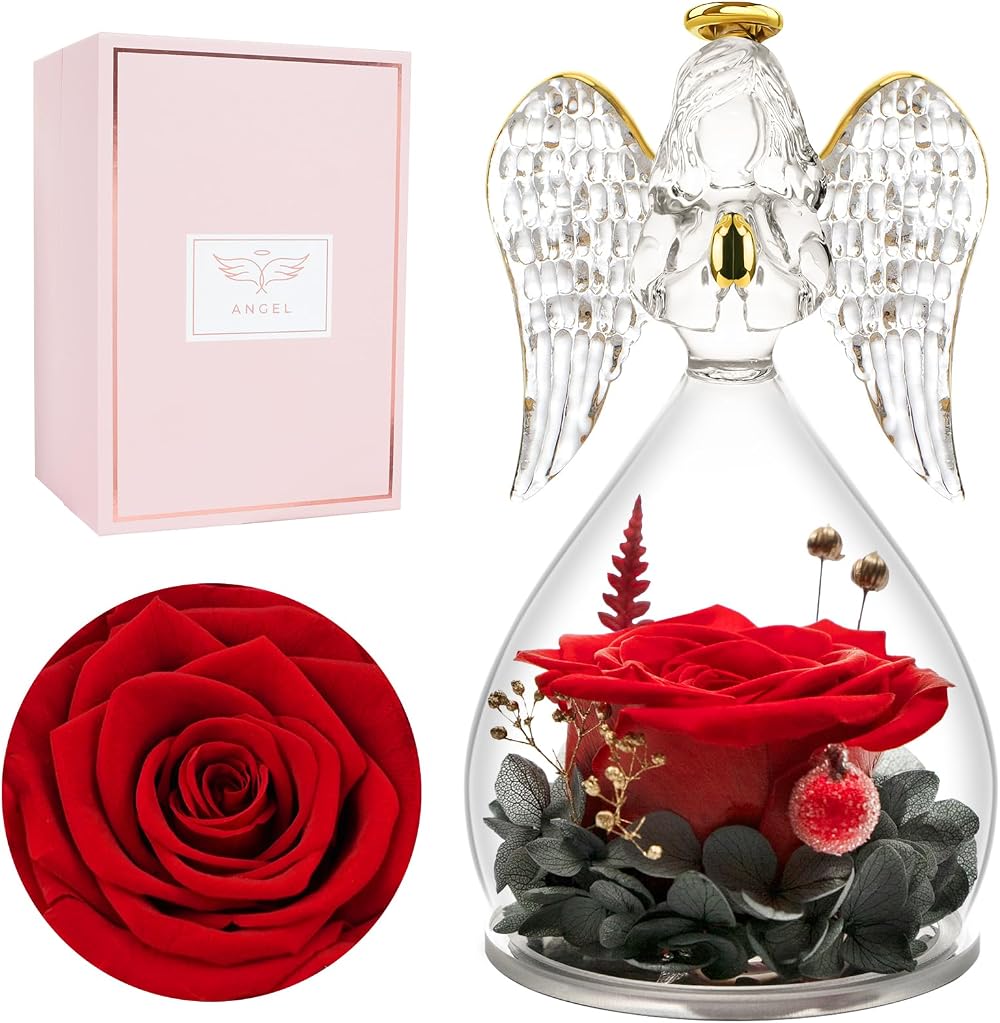 Miofula Eternal Rose in Glass Angel - Perfect Gift for Women
