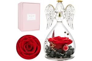 Miofula Preserved Flowers Rose Birthday Gifts for Women, Angel Figurines with Forever Real Rose Gifts for Mom Her Grandma,Uni