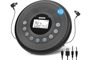 CCHKFEI Portable CD Player Bluetooth with Speakers, Rechargeable 1400mAh CD Player Portable with Shockproof/Anti-Skip Protection, Headphones and AUX Cable, Personal Compact Disc CD Player for Car,Home&Travel.