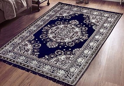 Purav Light Carpets 5 Feet x 7 Feet Blue Chenille Velvet Skin Friendly Runner Rug Mat for Dining Hall Living Room Hall (Kalin Carpet 153x214 cm, 60x84)