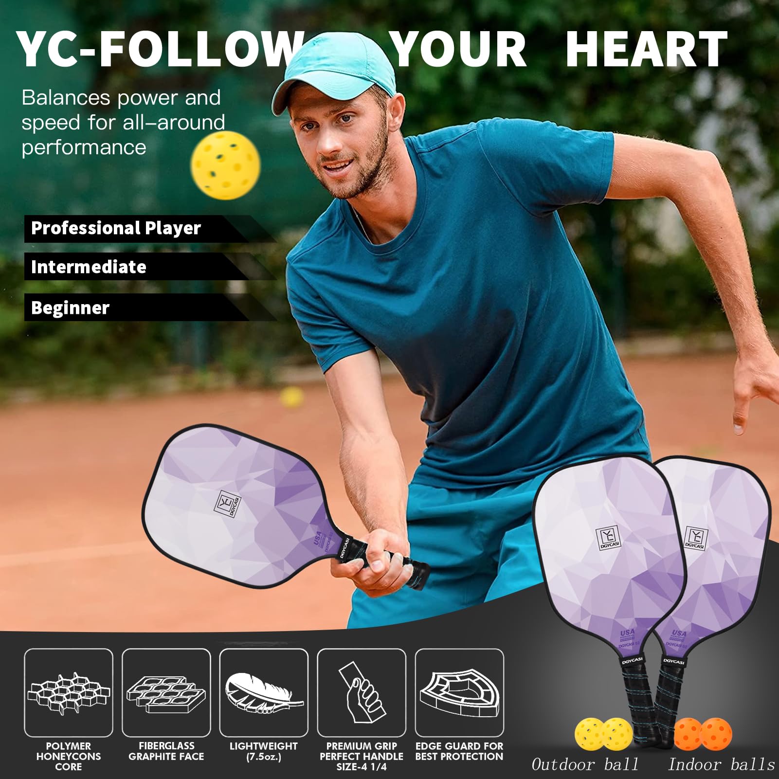 Mua Pickleball Paddles Set of 2, USAPA Approved, Fiberglass Surface ...