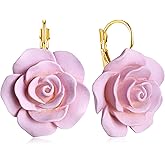 JIMARIN Handmade Bohemian Aesthetic Dainty Acrylic Flower Petal Leverback Earrings Sparkly 14K Gold Floral Dangle Drop Earrings for Women