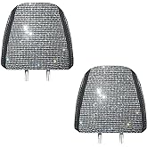Dyshuai 2 Pieces Bling Car Headrest Covers for Women Girls Full Rhinestone Headrest Universal Fits Most Cars (White)