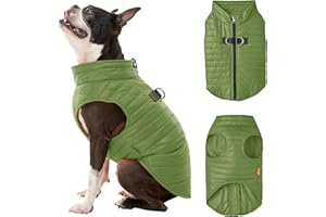 Gooby Puffer Vest - Green, Medium - Ultra Thin Zip Up Windbreaker with Dual D Ring Leash - Water Resistant Dog Sweater Coat for Small Dogs