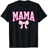 Mama Coquette Bow Groovy Pink Floral Mother's Day Mom Life T-Shirt