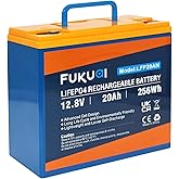Fukuai 12V 20Ah LiFePO4 Lithium Battery, 2000+ Deep Cycles Rechargeable Battery for Solar, E-Scooters,Camping,Off-Grid Applications,Built-in 20A BMS