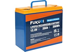 Fukuai 12V 20Ah LiFePO4 Lithium Battery, 2000+ Deep Cycles Rechargeable Battery for Solar, E-Scooters,Camping,Off-Grid Applications,Built-in 20A BMS