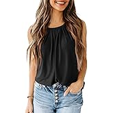 Dokotoo Tank Top for Women Round Neck Pleated Long Flowy Womens Tank Tops Loose Fit Summer Tops Cute Basic 2025