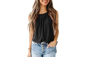 Dokotoo Tank Top for Women Round Neck Pleated Long Flowy Womens Tank Tops Loose Fit Summer Tops Cute Basic 2025