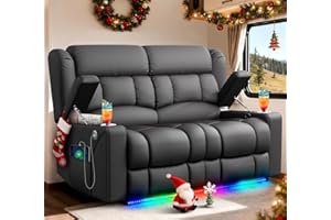 MOSGAT RV Loveseat Recliner Sofa, Reclining Loveseat Home Theater Seating with USB Ports, Cup Holders, Insert Pockets, Wall Hugger RV Recliners for Movie Room, Recline Movie Seats Gaming Sofa, Gray
