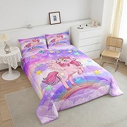 Feelyou Unicorn Comforter Set for Girls King Size
