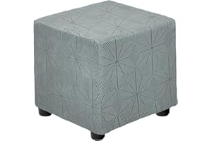 uxcell Square Footstool Cover, Jacquard Polyester Stretch Footrest Slipcovers Footstool Protector for Living Room Bedroom Fit