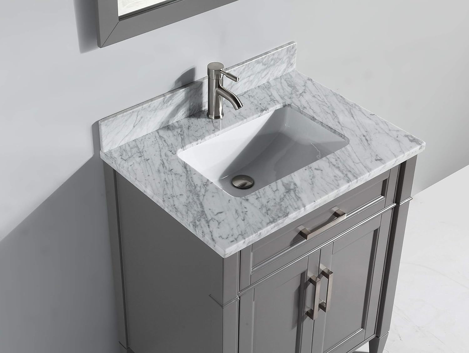 Vanity Art 24 Inch Single Sink Bathroom Vanity Set Carrara Marble Stone Top Soft Closing Doors Undermount Rectangle Sink Cabinet with Free Mirror VA2024-G