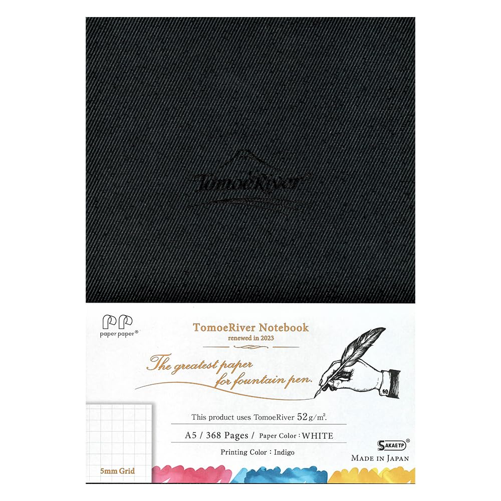 SAKAEテクニカルペーパー Tomoe River FP (52g/m2) Notebook by SANZEN, 5.85" x 8.27", 368 pages (184-Sheet), Hard Cover, 5mm Squared, Thread-Bound, White (SR-A5HBW)