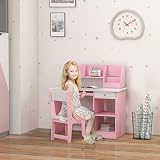 ZONEKIZ Kids Desk and Chair Set Pink with Storage 5-8 Years view 2