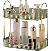 shuang qing Bathroom Counter Organizer Countertop Storage, Cosmetics Skincare Shelf, Makeup Organizer Perfume for Dresser Vanity Tray, Spice Rack for Kitchen(2 Tier-Green)