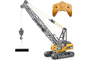 Hitish Remote Control Tower Crane Die Cast Truck Hoist Dragline 1:14 Scale 2.4GHz Remote Control Engineering Lift Model Truck Crawler Loader Excavator Bulldozer Construction Toy for Boys & Girls