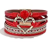 choice of all Heart Leather Bracelets for Women Chunky Warp Bracelet Western Boho Vintage Jewelry Country Concert Outfits Valentines Day Gifts