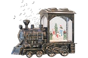 GenSwin Lighted Christmas Snow Globe Lantern, Battery Operated Snowman Musical Train LED Water Glittering with 6H Timer, Christmas Home Decoration Gift(Copper)