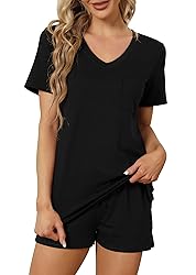 RUBZOOF Pajama Sets for Women Soft Short Sleeve V