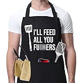 Miracu Funny Cooking Aprons for Men Women, Funny Dad Gifts for Mens Father, Mom - Fathers, Valentines Day, Birthday Gifts for Dad Step Brother Boyfriend Husband, Cool BBQ Grilling Kitchen Chef Apron