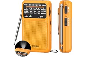PRUNUS J-211 Pocket Radio AM FM USB-C Charging& Battery Operated, Excellent Reception, Clear Speaker, Headphone Jack, Back Cl