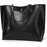 Dreubea Women's Soft Faux Leather Tote Shoulder Bag from, Big Capacity Tassel Handbag