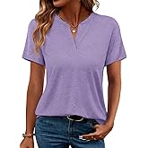 TICTICMIMI Women's V Neck Short Sleeve Tops Summer T Shirts Loose Fit Dressy Tees