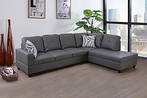 SIENWIEY L Shape Sectional Couch for Living Room Furniture Sets, Grey Faux Leather Sofa with Chaise, 2 Piece, Dark Grey, Facing Right Chaise