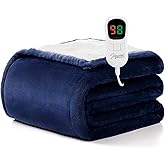 Homemate Heated Blanket Electric Throw - 50"x60" Heating Blanket Throw 1/2/4/6/8 Hours Auto-Off 10 Heat Level Over-Heat Protection Flannel Sherpa ETL Certification