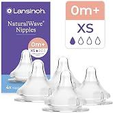 Lansinoh NaturalWave Baby Bottle Nipples, Extra Slow Flow (XS), 4 Count | 0+ Months, 100% Soft, Durable Silicone, Made without BPA BPS, Anti-Colic, Supports Baby's Developing Mouth and Teeth