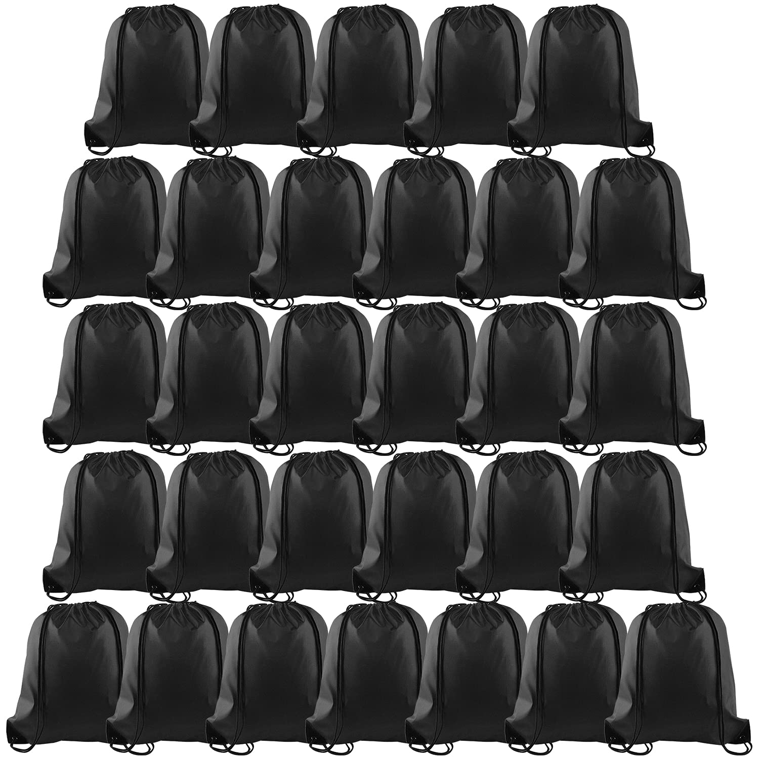 PLULON Drawstring Backpack Bags Bulk String Backpack Cinch Sack Pull Sport Gym Backpack Bags for Yoga Traveling Outdoor Sport (30, black)