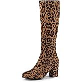 Allegra K Women's Side Zipper Chunky Heel Knee High Leopard Boots 10 M US -