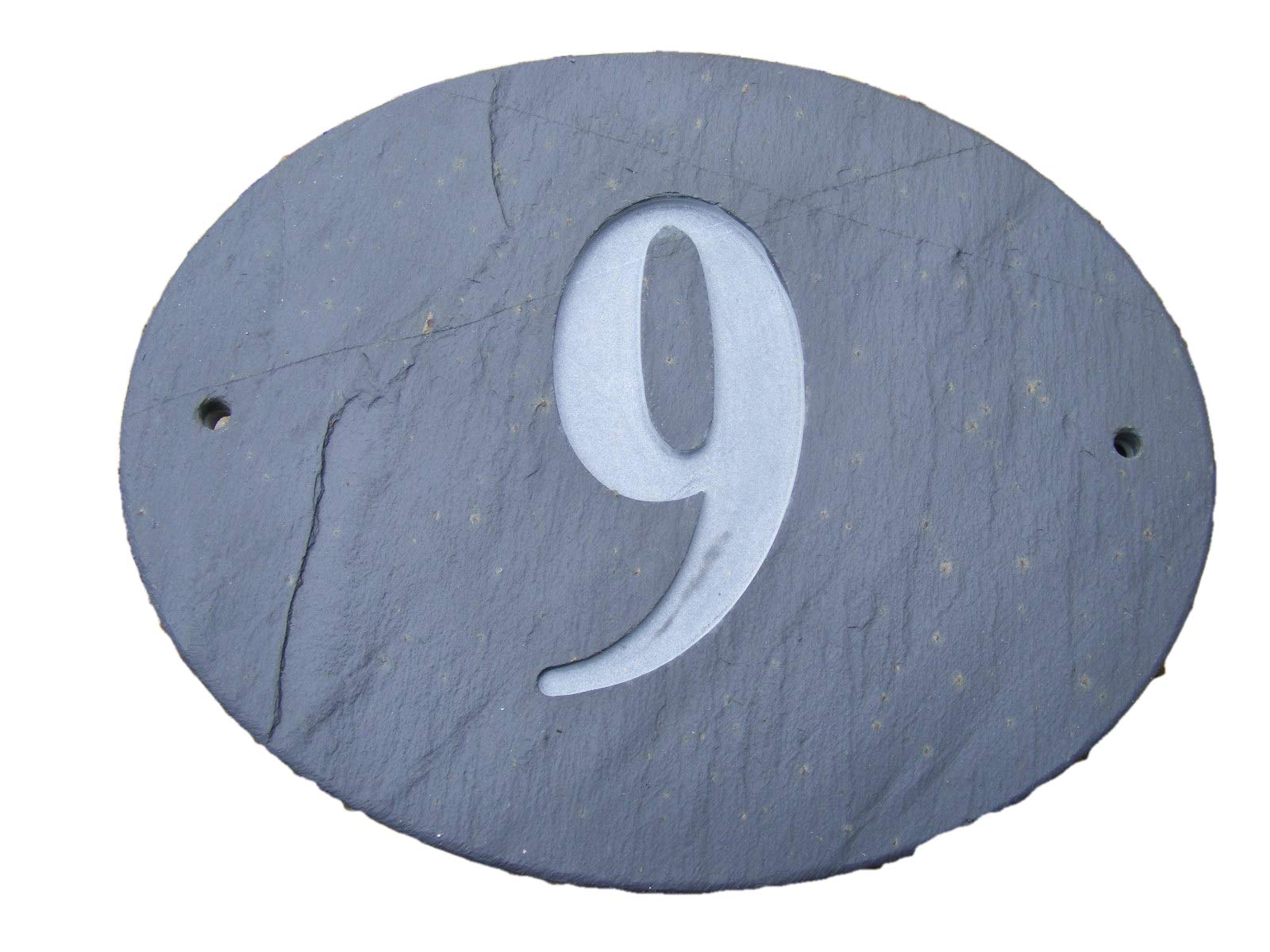 NUMBER 9 OVAL NATURAL GREY SLATE HOUSE DOOR NUMBER 7" x 6" DEEPLY ENGRAVED NATURAL SURFACE SIGN PLAQUE HOUSE WARMING GIFT (175 x 150mm) No. 9 NINE ROUND by FastCraft UK
