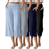 Neer 4 Pack Women's Capri Pants Wide Leg Capris Yoga Sweatpants Lounge Loose Fit High Waist Workout Cropped Pants with Pocket