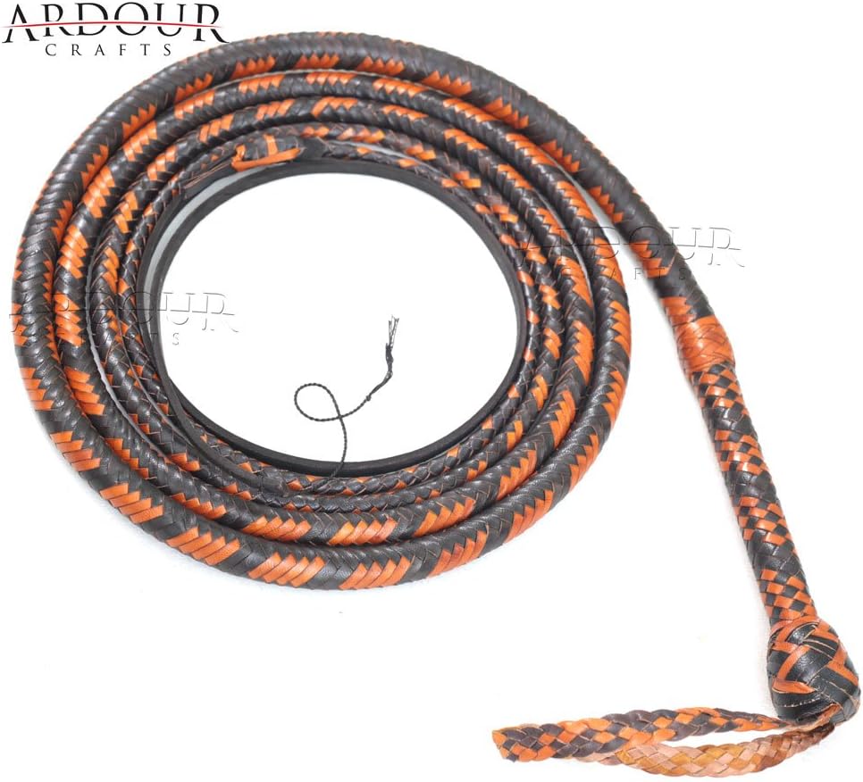 Ardour Crafts Kangaroo Hide Bull Whip 06 to 16 Feet, 16 Plaits Custom BULLWHIP Belly and Bolster Construction Indiana Jones Style Heavy Duty Tan & Black