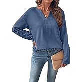 SHEWIN Womens Casual V Neck Sweatshirt Long Sleeve Lightweight Drop Shoulder Solid Pullover Tops