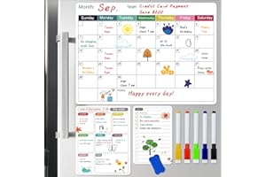 DITERYY 3 Pack Magnetic Dry Erase Fridge Calendar Whiteboard Set,14.6" x 11" Reusable Refrigerator Calendar for Fridge & Wall-Monthly, Weekly,Daily Planners Refrigerator White Board with 5 Markers and Eraser