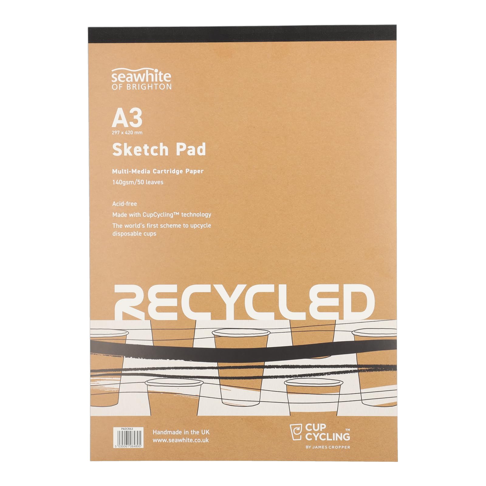 Seawhite - Sketch Pad - Recycled Cartridge Paper - A3-50 Sheets - 140gsm - Acid Free - White
