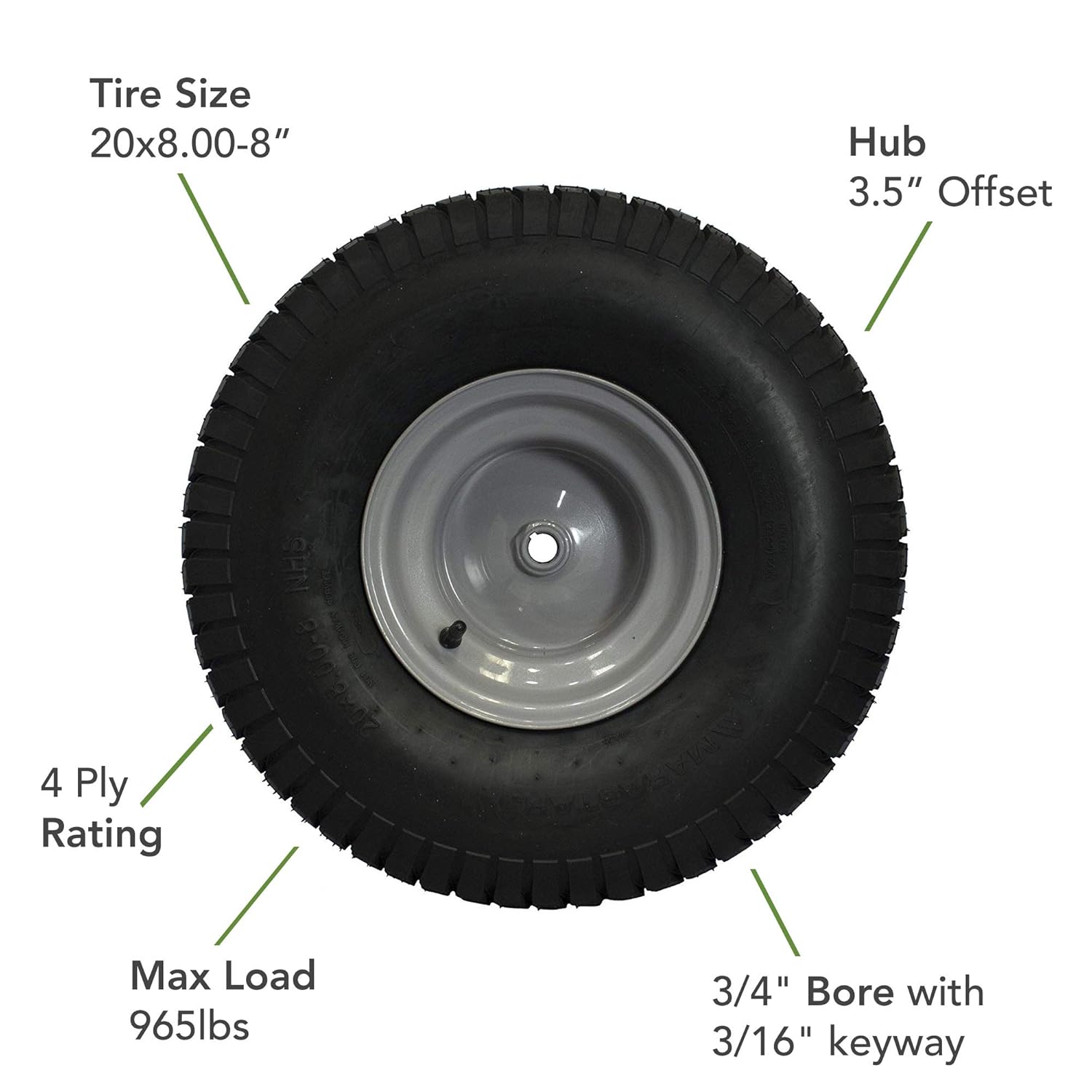 Tires 1 Pack Silver MARASTAR 21434 20x8.008 Rear Tire Assembly