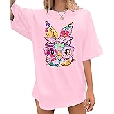 Easter Bunny Shirt Women Oversized: Happy Easter Day Tee Cute Bunny Rabbit Tshirt Floral Flower Casual Short Sleeve Tops