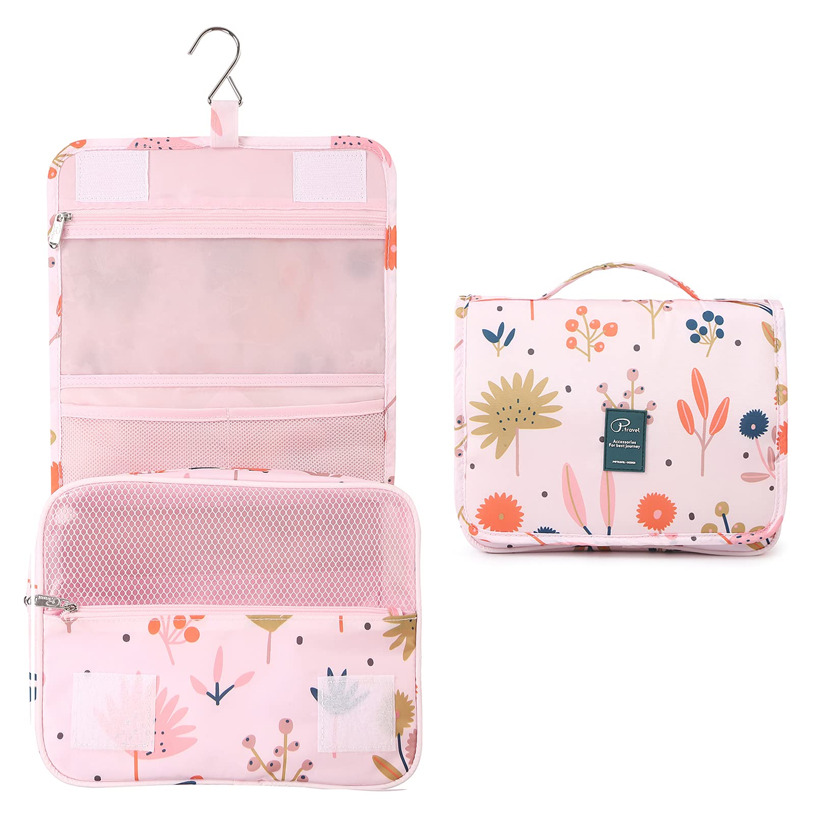 Hanging Travel Toiletry Bag for Women & Girls, Lychii Cosmetics Makeup Bag Organiser for Travel Size Accessories - Floral Printed