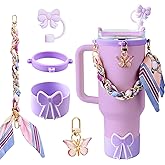 OFFCURVE 5PCS Butterfly Cup Accessories for Stanley Owala, Water Bottle Handle Strap for Stanley 30/40 oz, Including Straw Toppers, Silicone Cup Boot, Keychain Charms, Cup Decoration for Women Girls